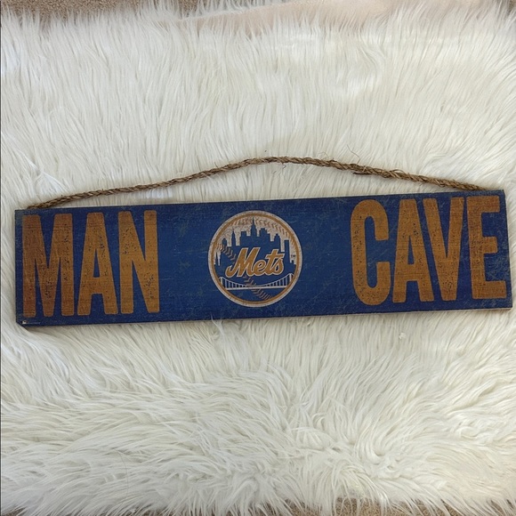 Mets Man Cave Wall Sign NWT blue orange 24” x 6” wooden Mets sign - Picture 1 of 4